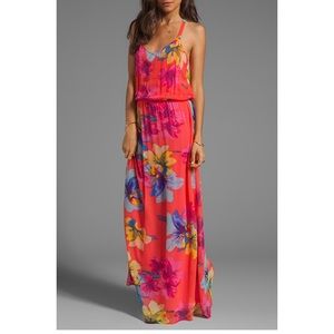 Ella Moss silk hibiscus floral maxi dress in guava